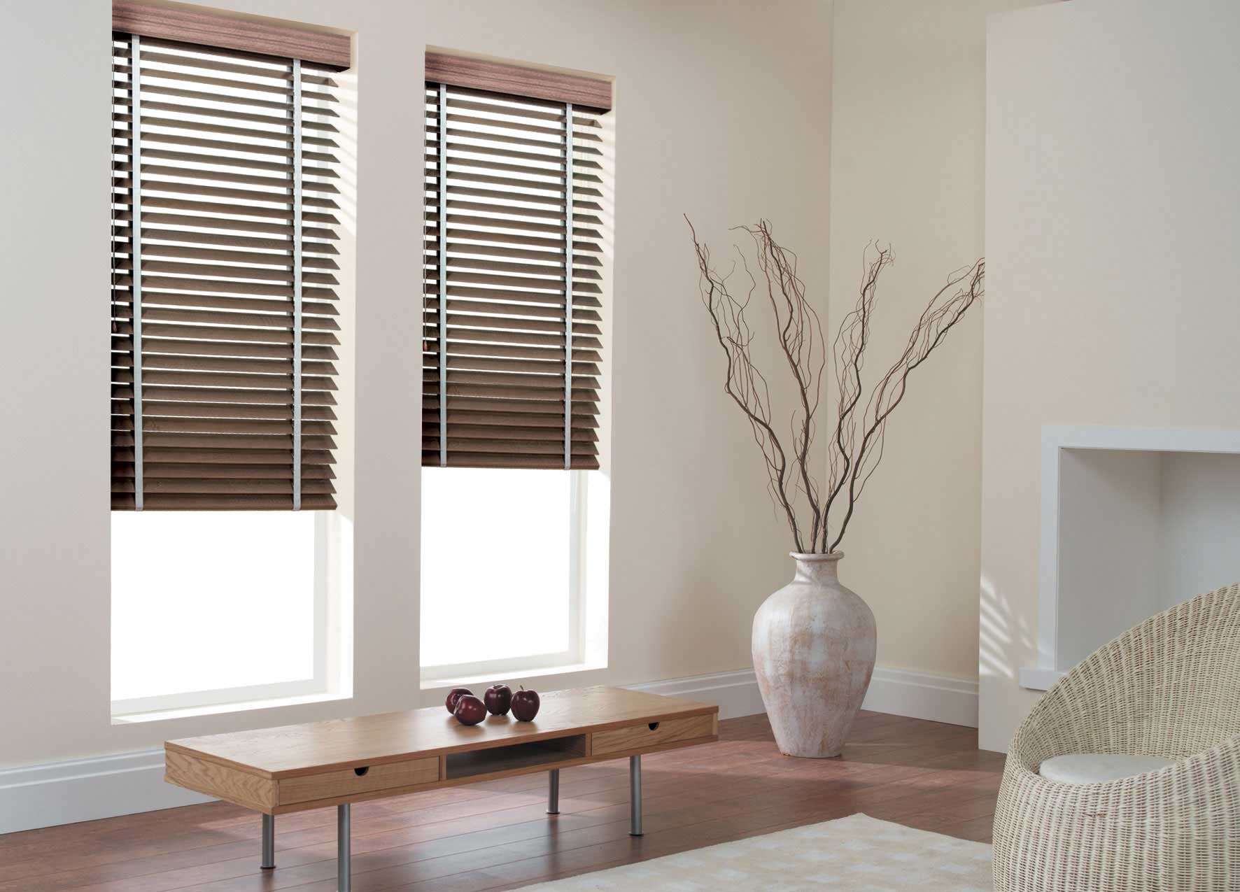 Stone Traditional Wood Venetian blind with Quick Silver Ladder Tape