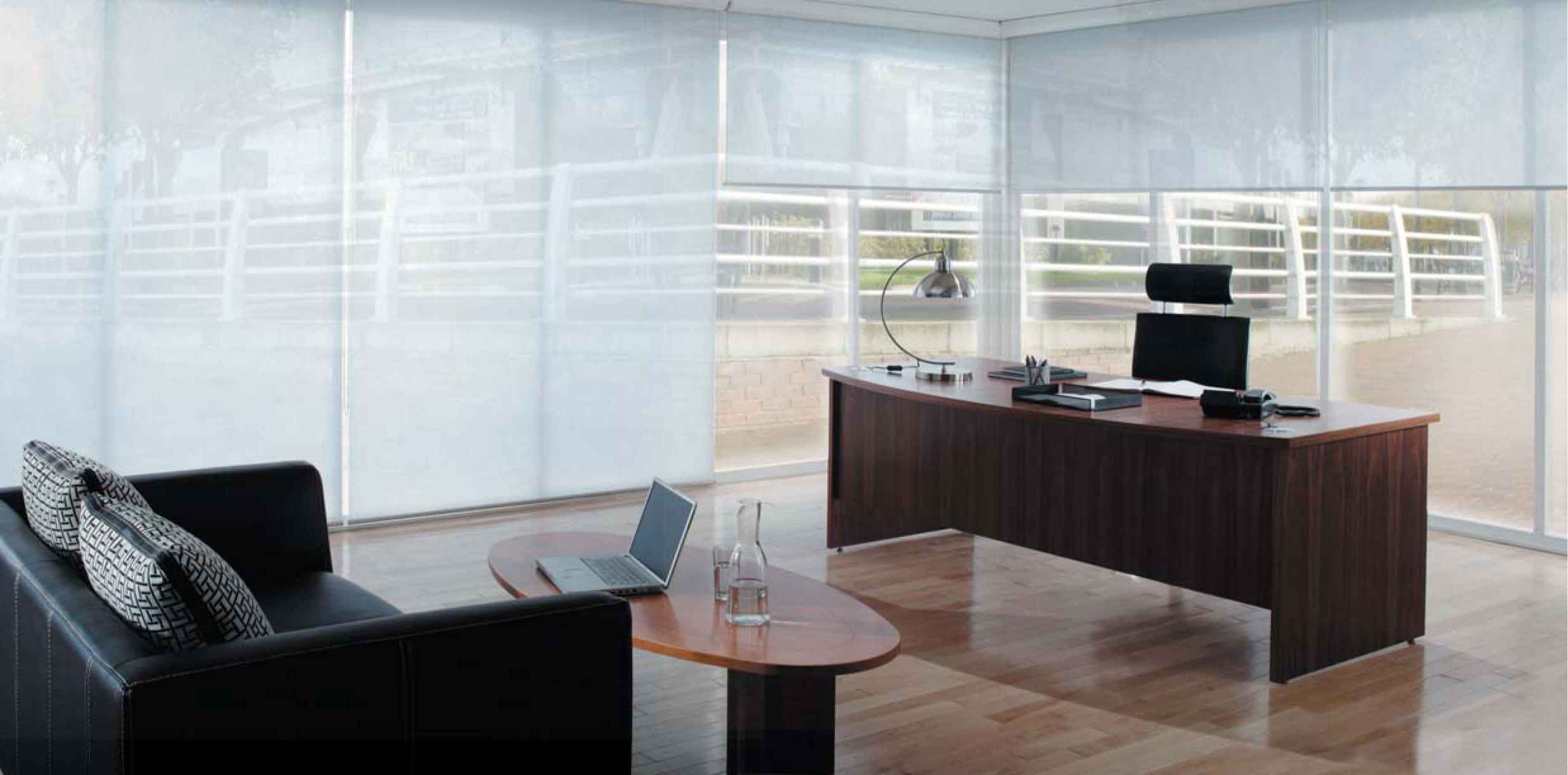 Perspective Windspray Grey 3% Open Screen Roller Blind with White Half Round Valance